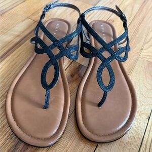 Kelly & Katie - Women's Black Strappy Leatherette T-Strap Sandals